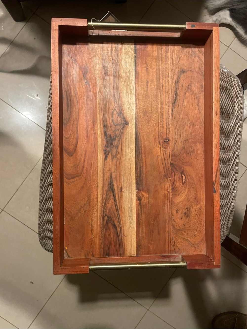 Threshold Acacia Wood Tray with Gold-Tone Handles